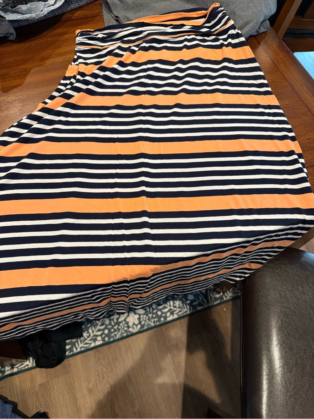 Merona Navy, White & Orange Striped Midi Skirt